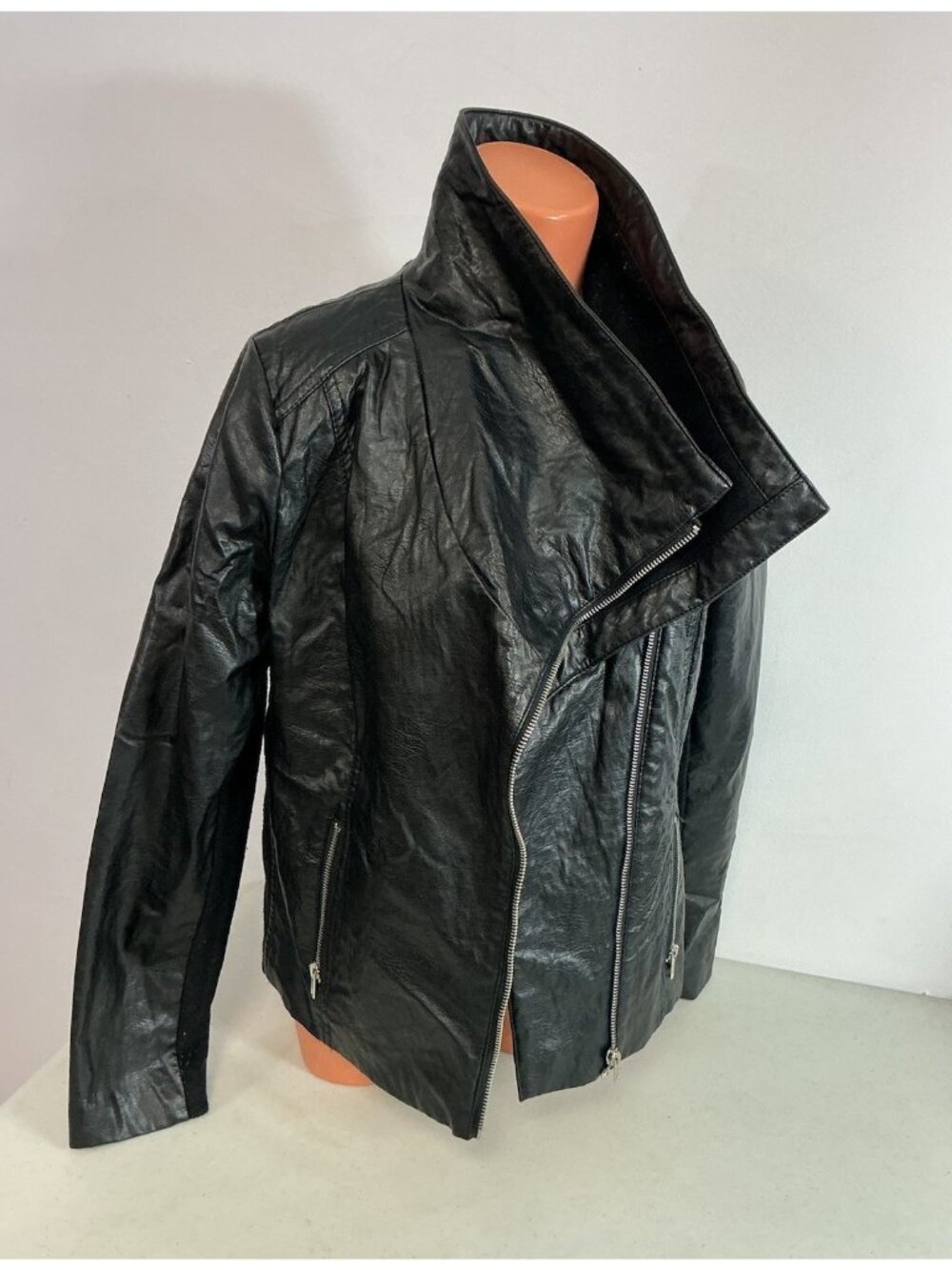 Black Moto Jacket Faux Leather Womens Large